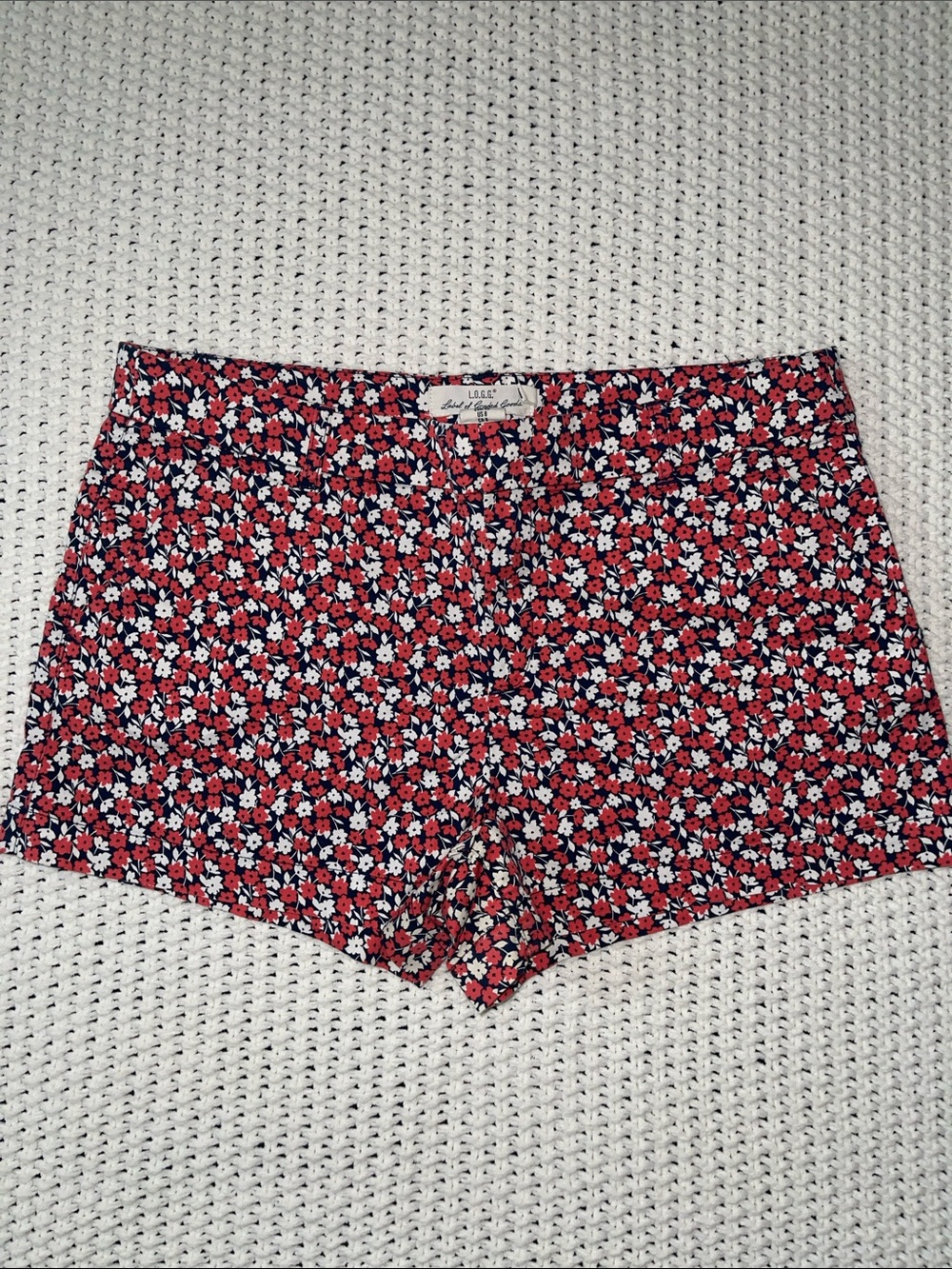 H&M Orange, Navy, and White Floral High-Waist Shorts